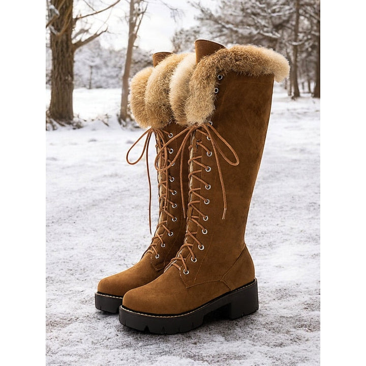 Halvïne | Femme Bottes Montantes Lacets Fourrure - Camel - Image 1