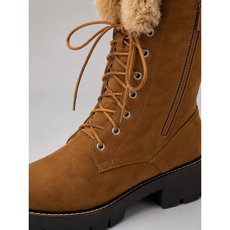 Halvïne | Femme Bottes Montantes Lacets Fourrure - Camel - Image 3