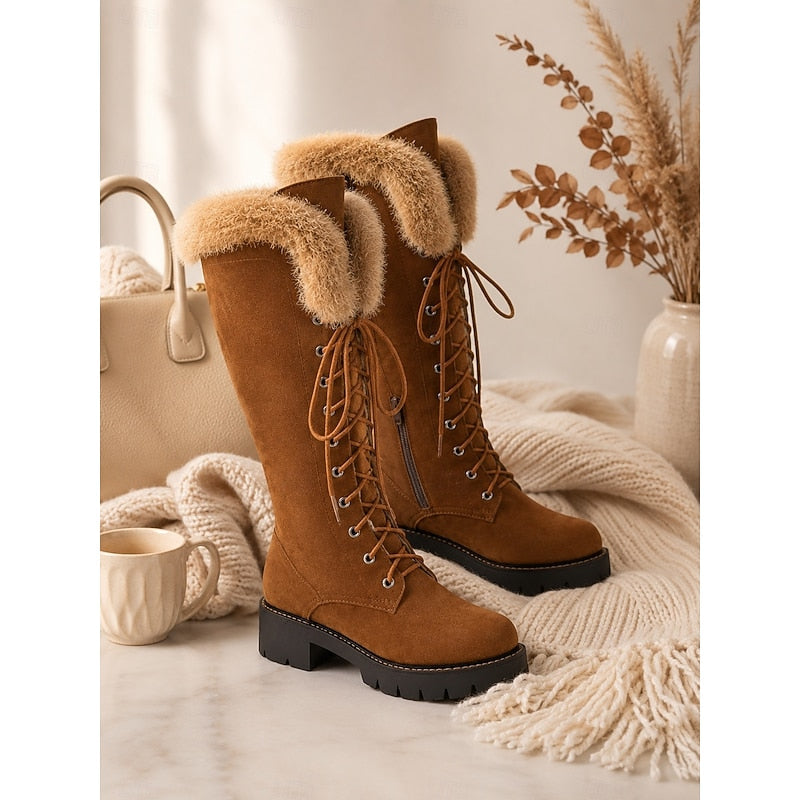 Halvïne | Femme Bottes Montantes Lacets Fourrure - Camel - Image 4
