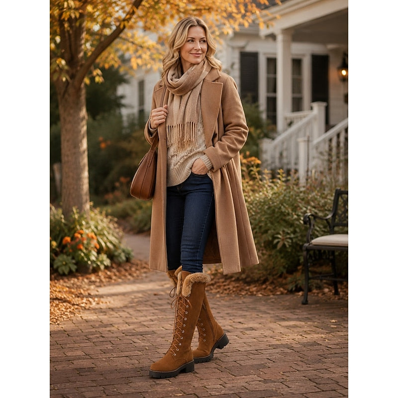 Halvïne | Femme Bottes Montantes Lacets Fourrure - Camel - Image 7