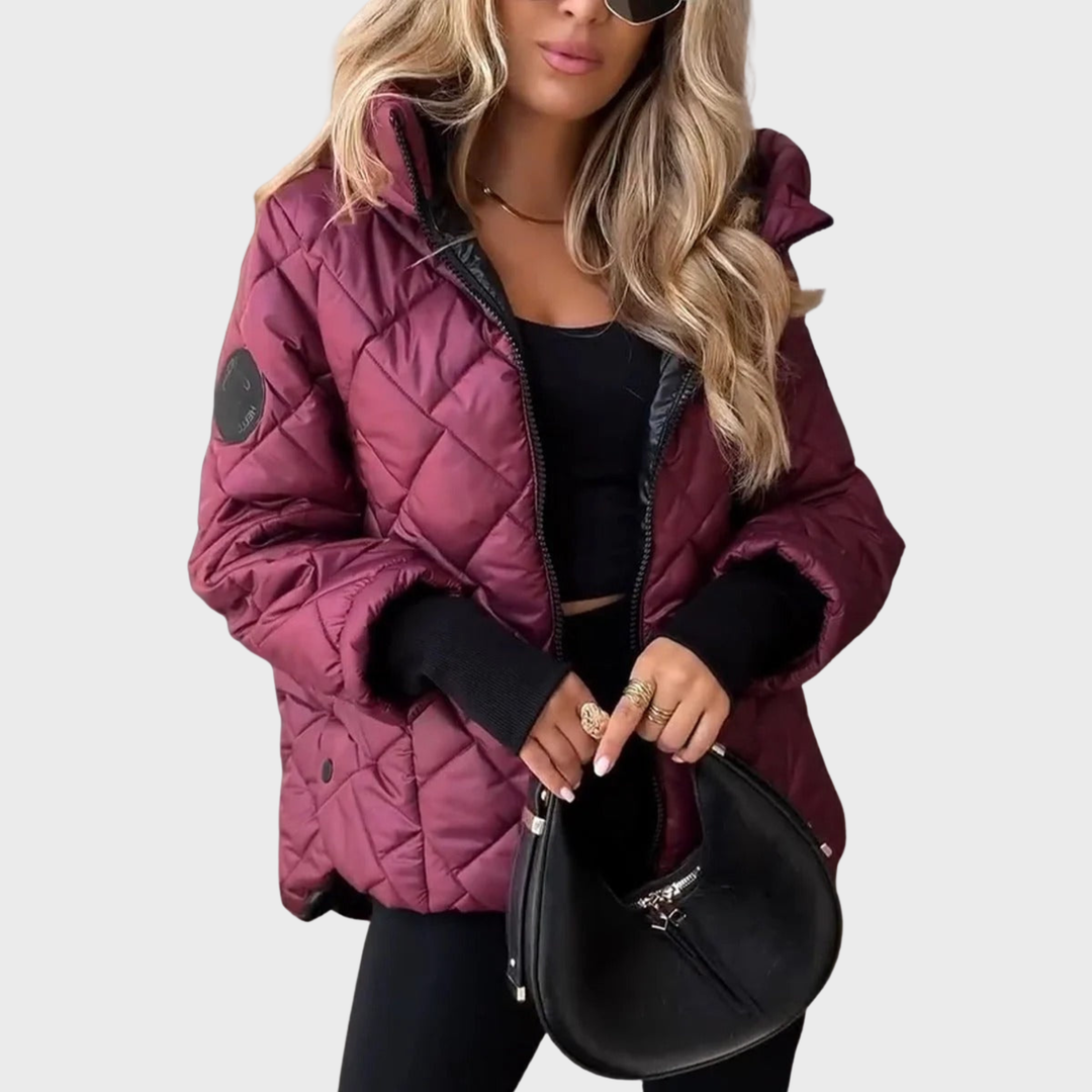 Halvène | Femme Veste Matelassée à Capuche - Burgundy - Image 1