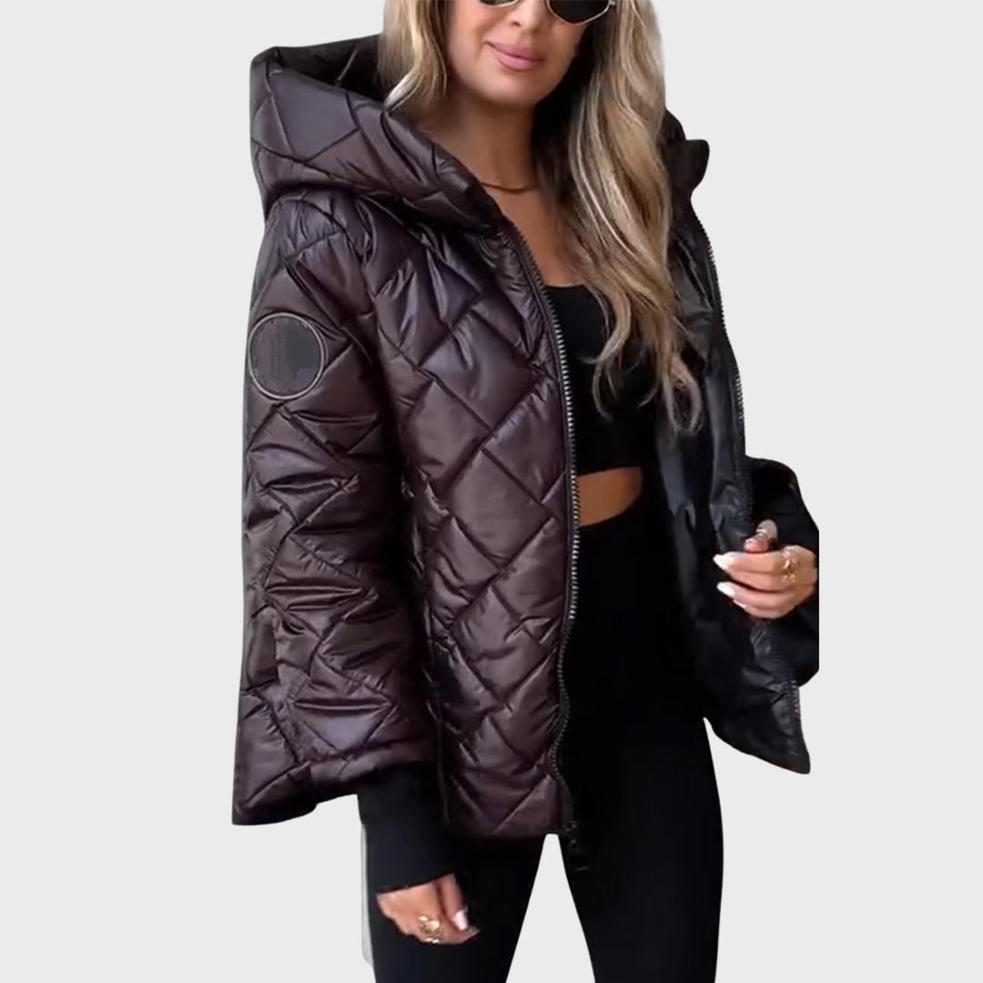 Halvène | Femme Veste Matelassée à Capuche - Burgundy - Image 2