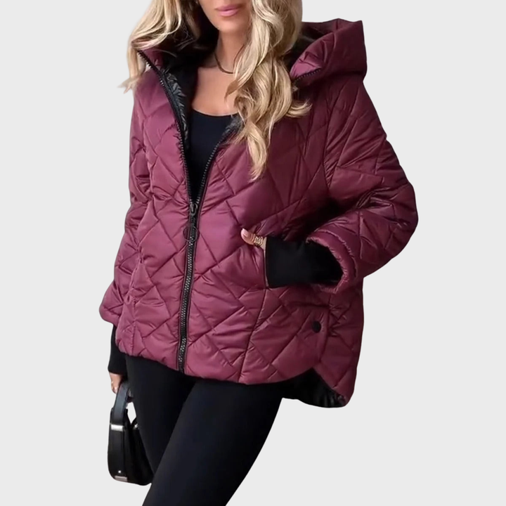 Halvène | Femme Veste Matelassée à Capuche - Burgundy - Image 4