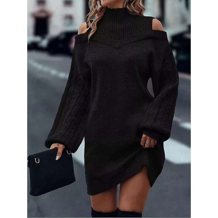 Halvoire | Femme Robe Pull Épaules Dénudées Col Roulé - Camel - Image 13