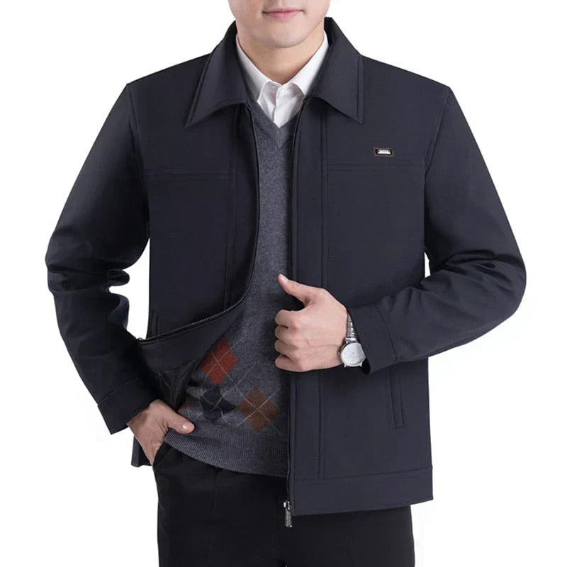 Halvord | Homme Veste Zippée Col Chemise Coupe Classique - Navy - Image 1