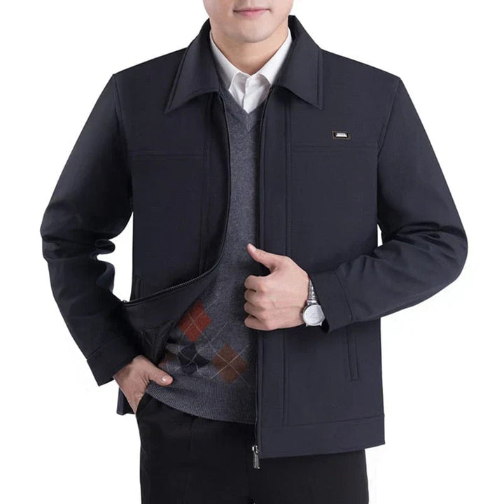Halvord | Homme Veste Zippée Col Chemise Coupe Classique - Navy - Image 1