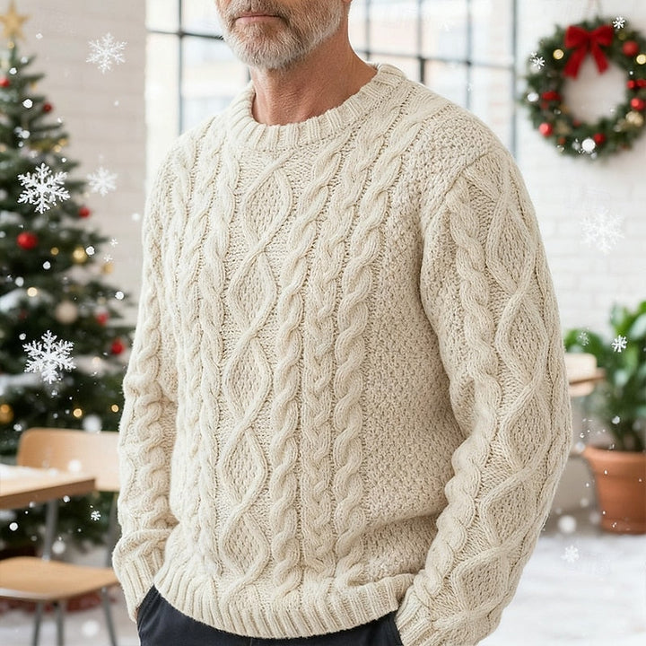 Halvorn | Pull Torsadé Col Rond Homme - Cream - Image 1