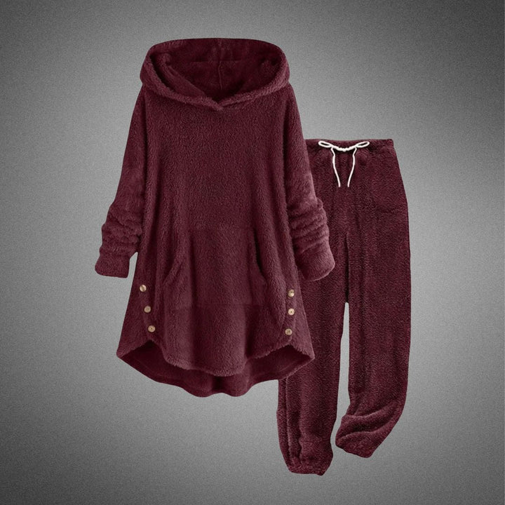 Halvorne | Ensemble Polaire Femme Sweat Capuche et Jogging - Burgundy - Image 1