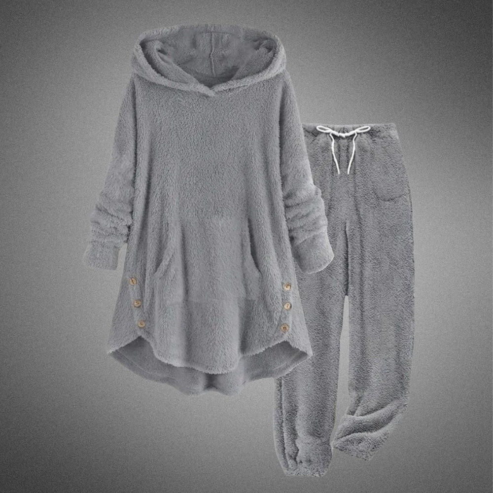 Halvorne | Ensemble Polaire Femme Sweat Capuche et Jogging - Burgundy - Image 2