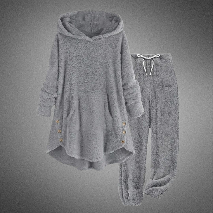 Halvorne | Ensemble Polaire Femme Sweat Capuche et Jogging - Burgundy - Image 2