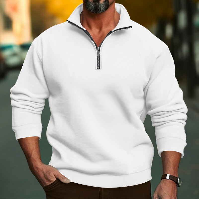 Halvric | Homme Sweat Col Zippé Coupe Régulière - White - Image 9