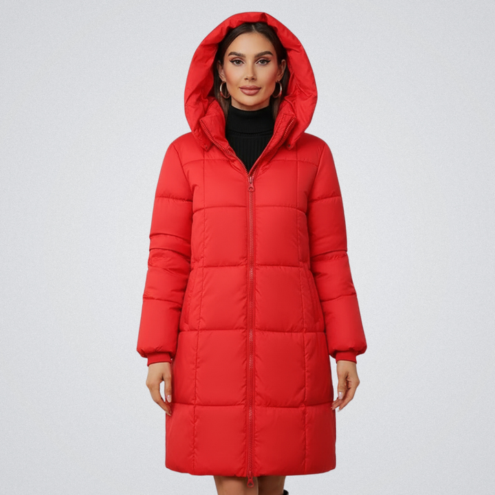Halvïse | Femme Doudoune Longue à Capuche Hiver - Red - Image 1