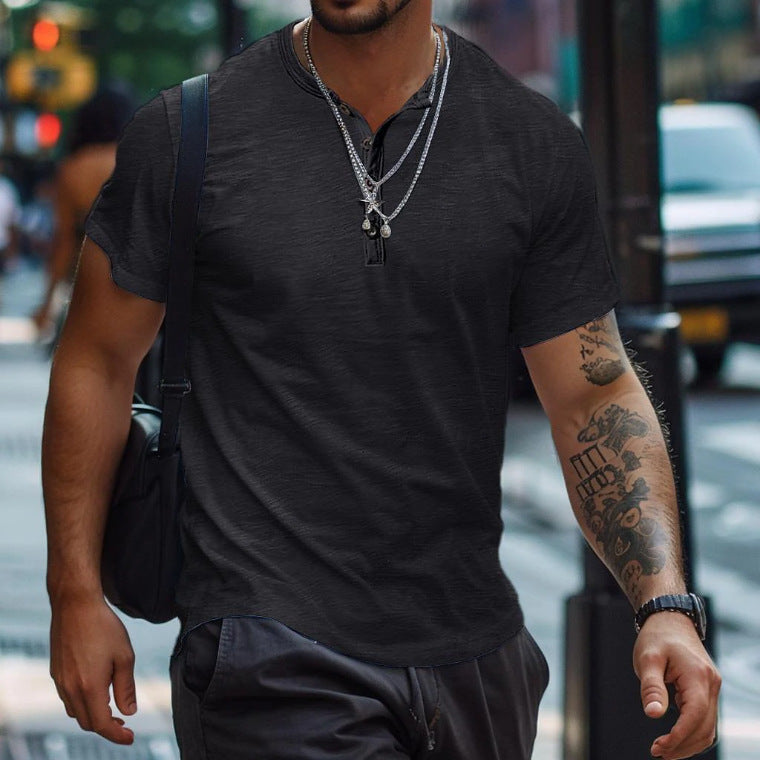 Idris | Men's Short Sleeve Henley T-Shirt - White - Image 2