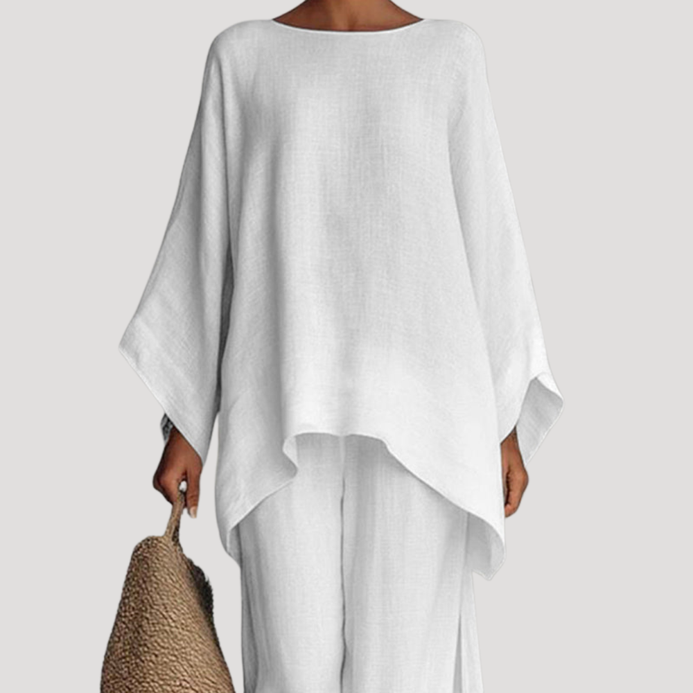 Idris | Women's Two Piece Wide Leg Pants Lounge Set - White - Image 2