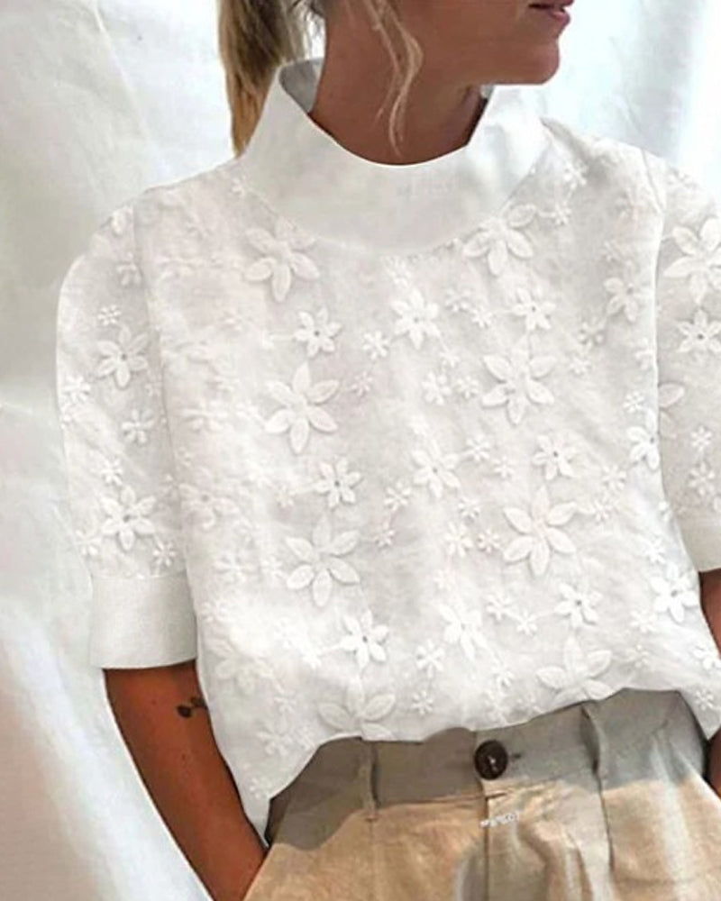 Isabelle | Women's Embroidered Short Sleeve Blouse - White - Image 2