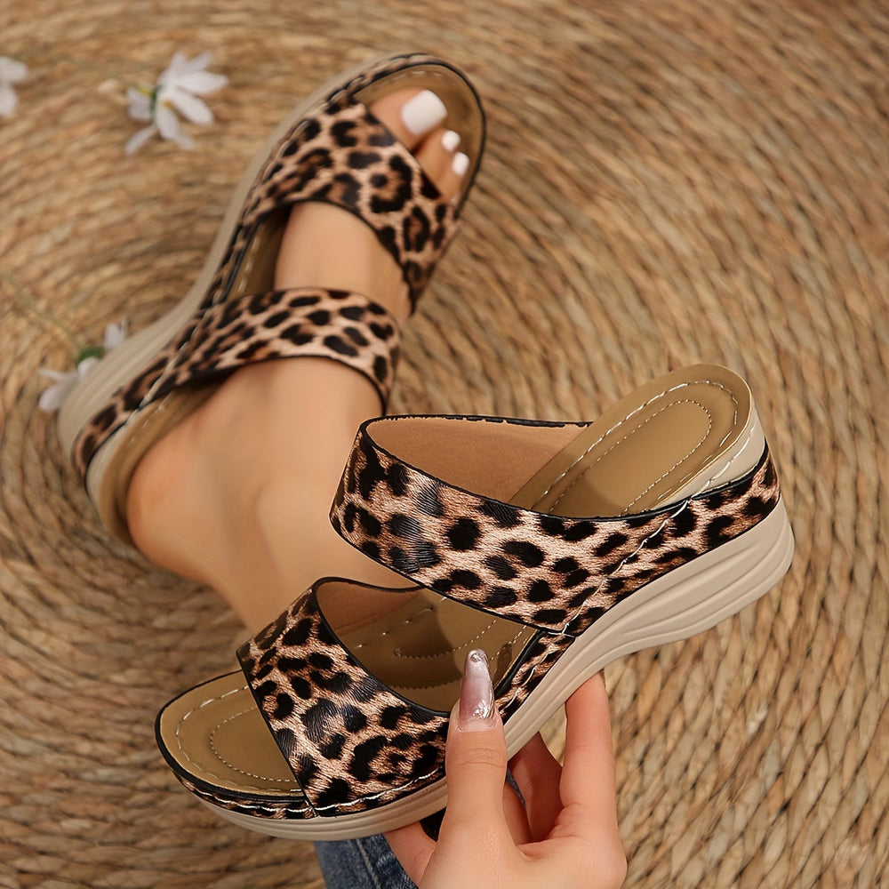 Kiara | Women's Leopard Print Wedge Sandals - Floral - Image 2