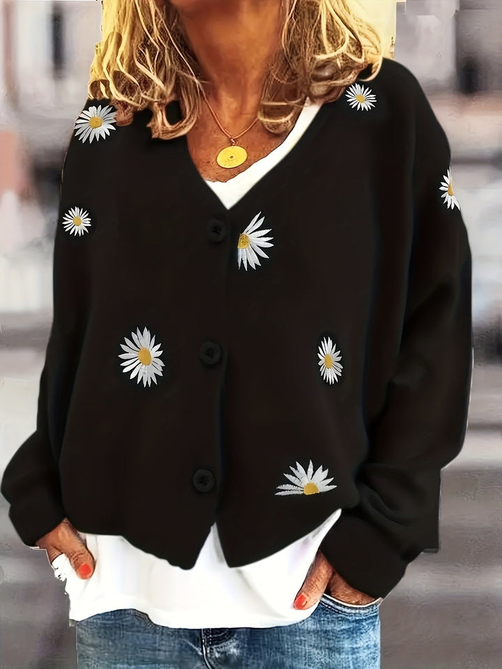 Léandre | Gilet Femme Fleuri Boutonné Manches Longues - Image 10