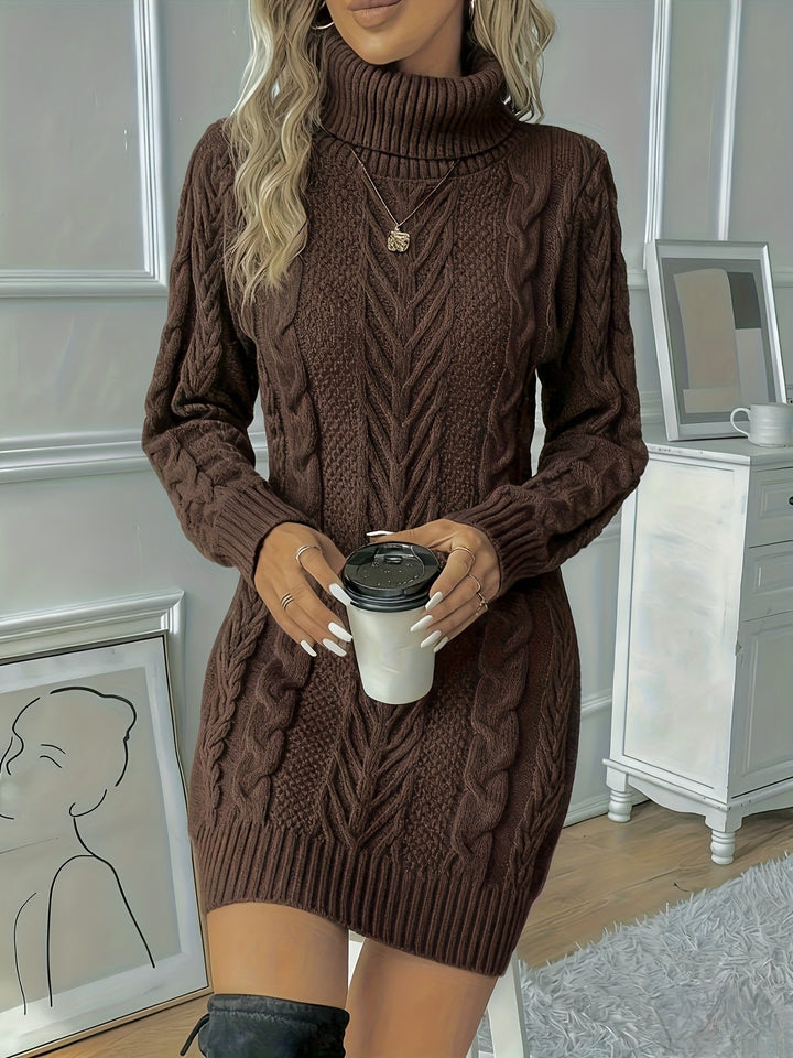 Larvane | Femme Robe Pull Col Roulé Torsadée Mini - Beige - Image 3