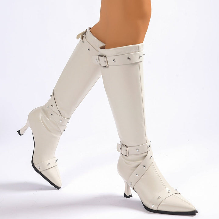 Larvonde | Femme Bottes Hautes Bride Boucle Talon - Brown - Image 12