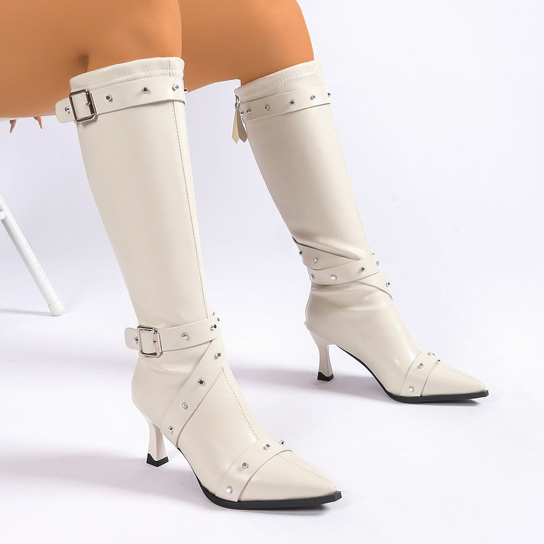 Larvonde | Femme Bottes Hautes Bride Boucle Talon - Brown - Image 8