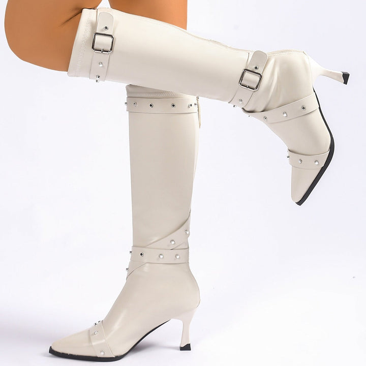 Larvonde | Femme Bottes Hautes Bride Boucle Talon - Brown - Image 9