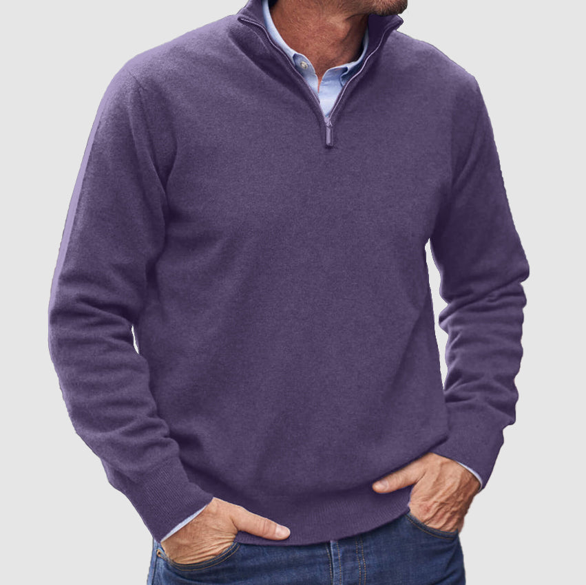 Leofric | Men's Quarter-Zip Long Sleeve Pullover Sweater - Blue - Image 2