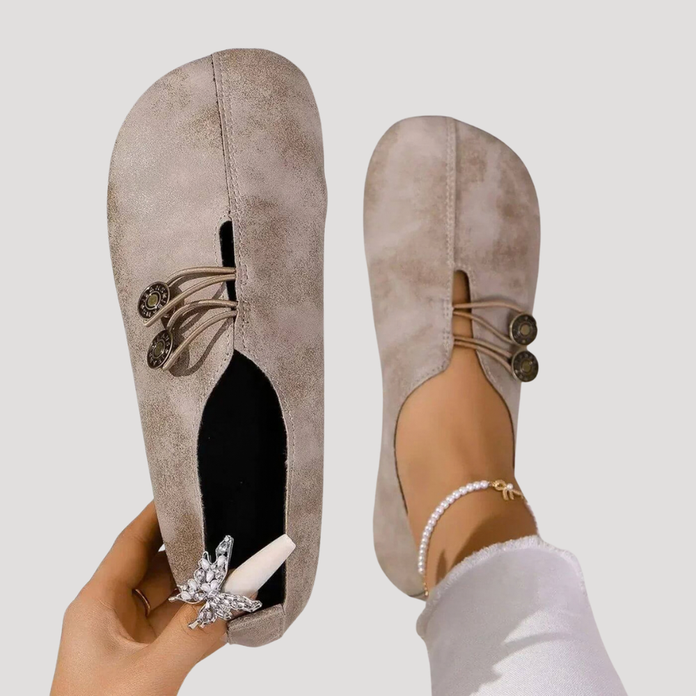 Liora | Women's Slip-On Flat Shoes Button Detail - Black - Image 2