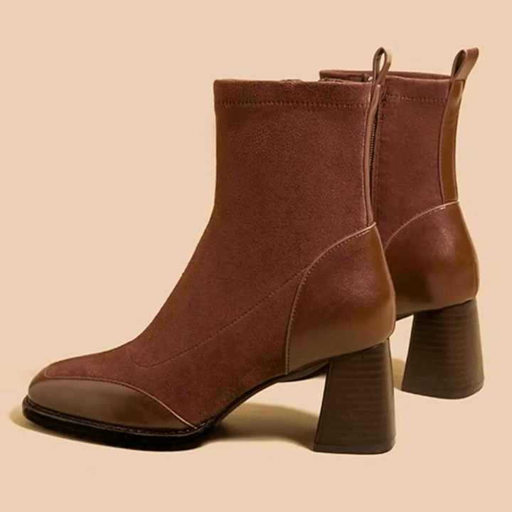 Liravène | Femme Bottines Talon Carré Suédine - Brown - Image 3