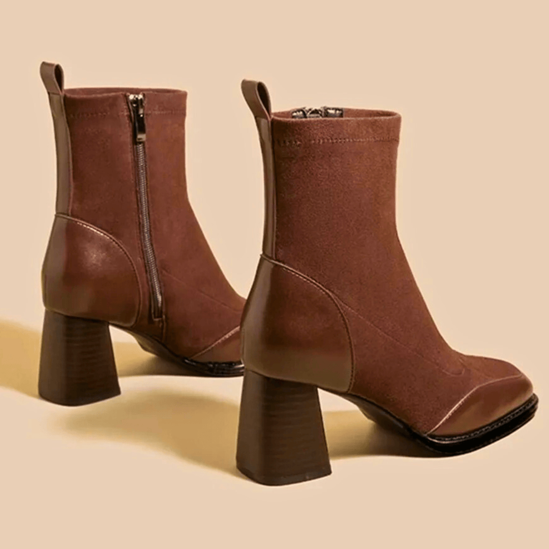 Liravène | Femme Bottines Talon Carré Suédine - Brown - Image 4