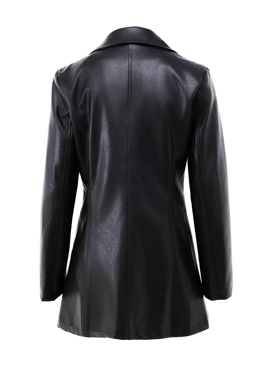 Liravène | Manteau Femme Simili Cuir Mi-Long Ajusté - Black - Image 4