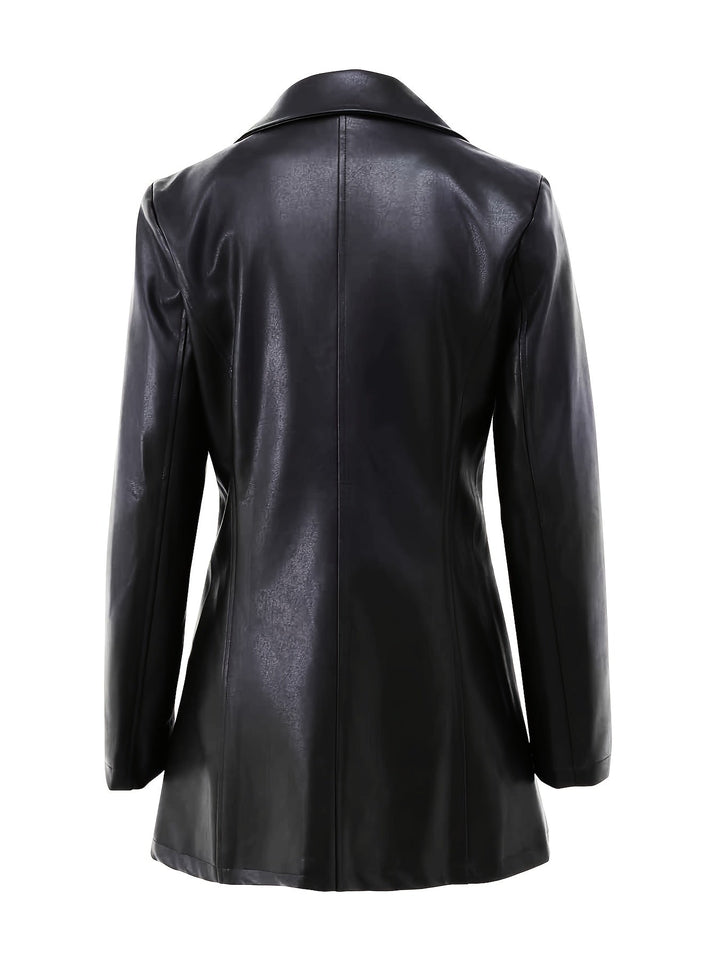 Liravène | Manteau Femme Simili Cuir Mi-Long Ajusté - Black - Image 4
