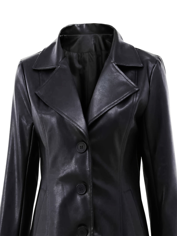 Liravène | Manteau Femme Simili Cuir Mi-Long Ajusté - Black - Image 5