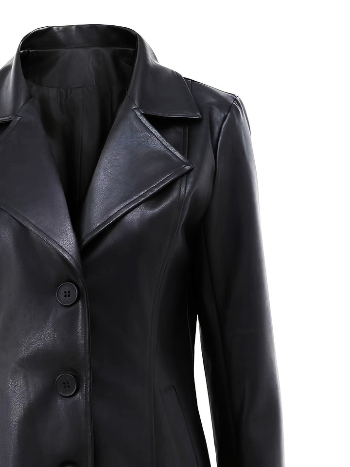 Liravène | Manteau Femme Simili Cuir Mi-Long Ajusté - Black - Image 6