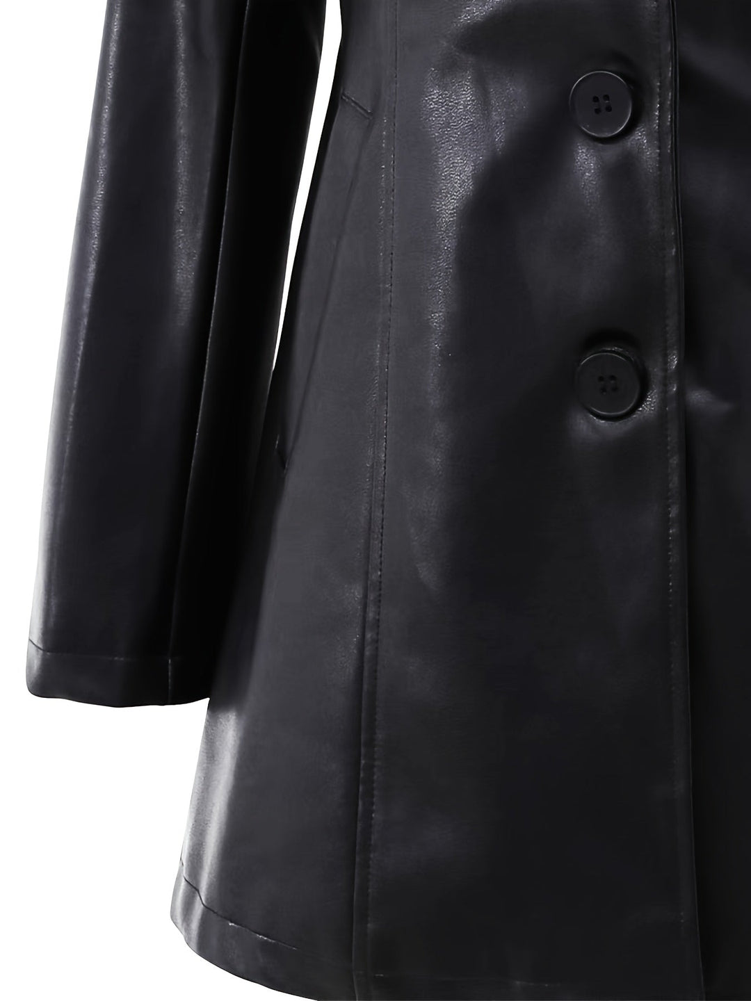 Liravène | Manteau Femme Simili Cuir Mi-Long Ajusté - Black - Image 7