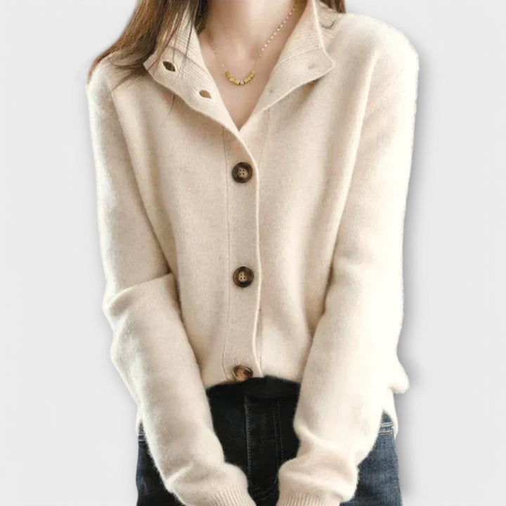 Lirvane | Cardigan Femme Col Chemise Boutons - Cream - Image 1