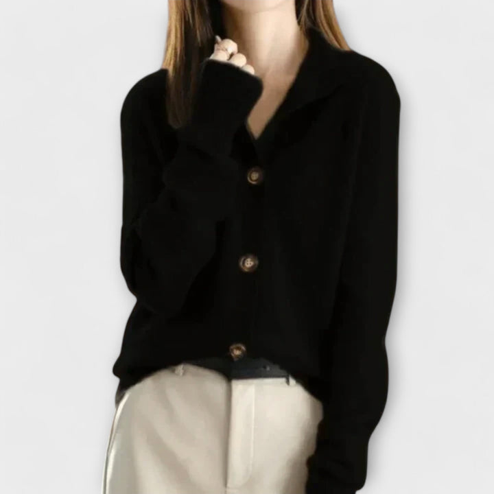 Lirvane | Cardigan Femme Col Chemise Boutons - Cream - Image 5