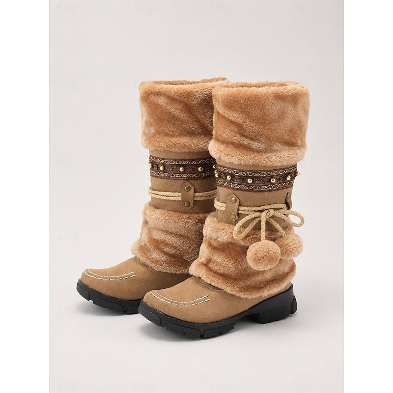 Lirvonde | Femme Bottes Hiver Fourrées Mi-Mollet - Camel - Image 1
