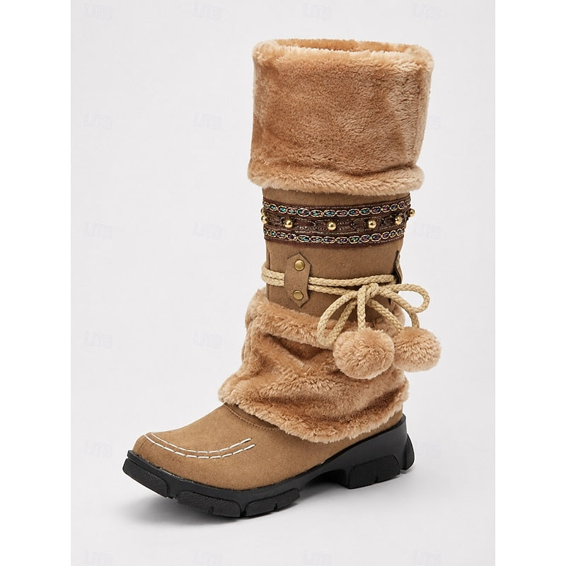 Lirvonde | Femme Bottes Hiver Fourrées Mi-Mollet - Camel - Image 4