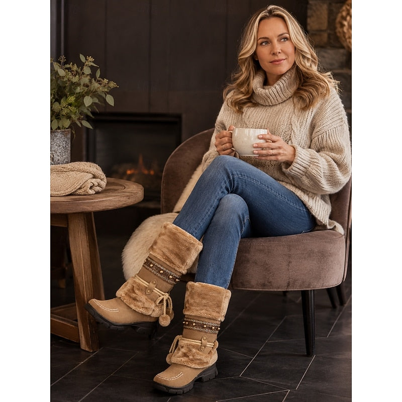 Lirvonde | Femme Bottes Hiver Fourrées Mi-Mollet - Camel - Image 7