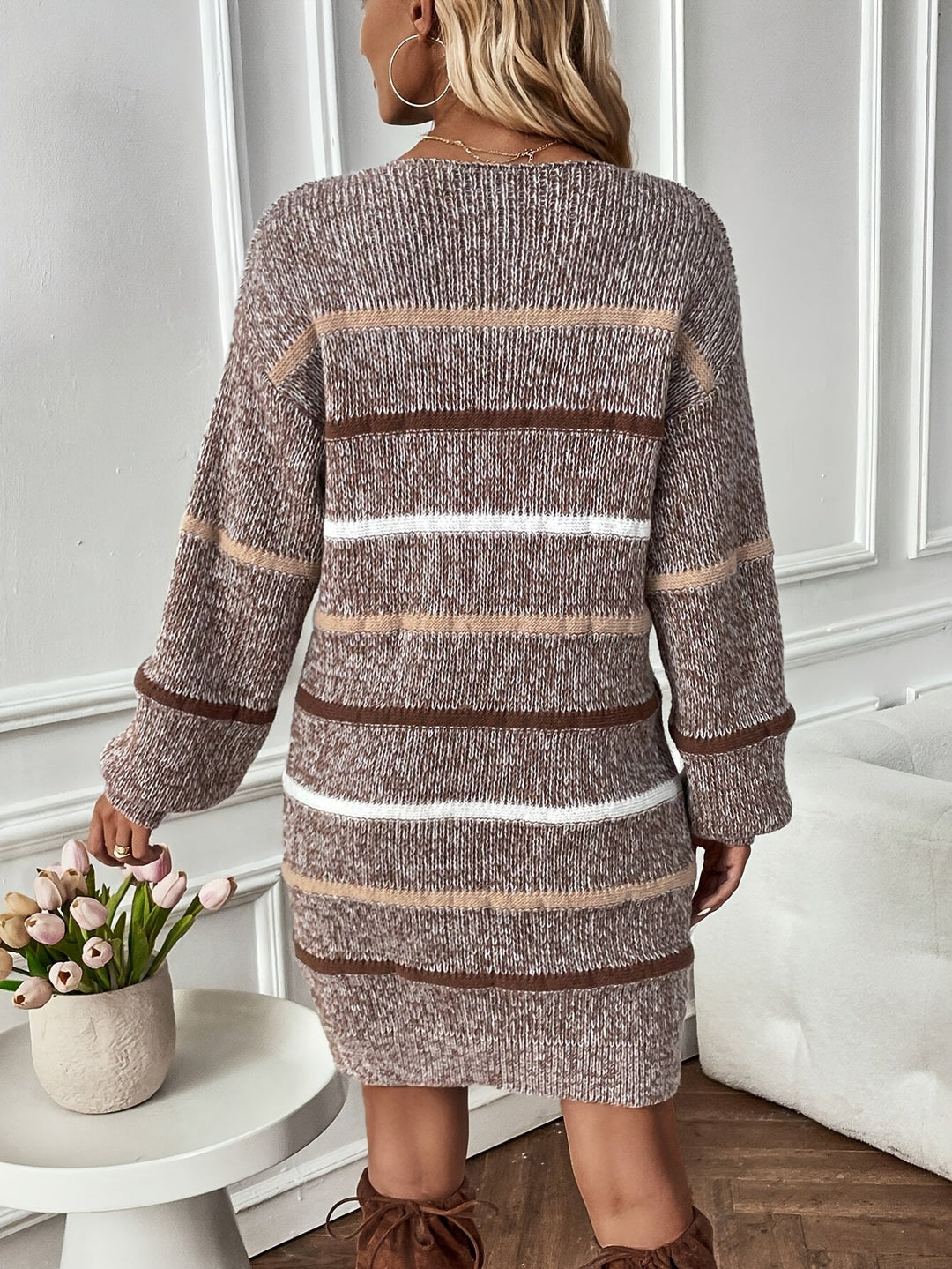 Lirvorne | Femme Robe Pull en Maille Rayée - Image 5