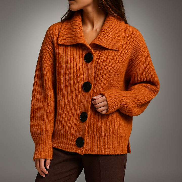 Léonie | Gilet en Maille Femme Col Chemise Boutons - Orange - Image 5