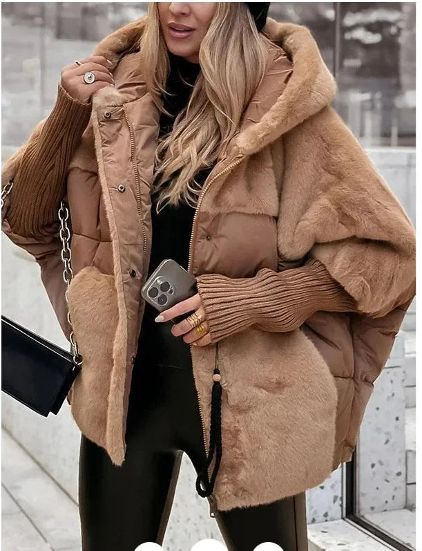 Lorianne | Doudoune Femme Oversize Capuche Fourrure - Camel - Image 1