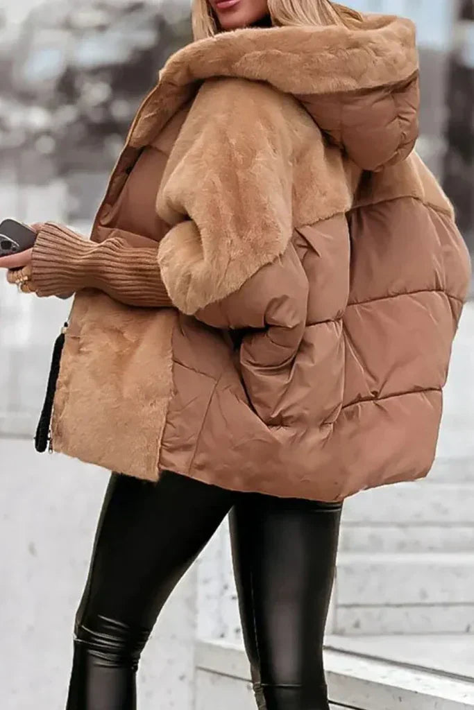 Lorianne | Doudoune Femme Oversize Capuche Fourrure - Camel - Image 2