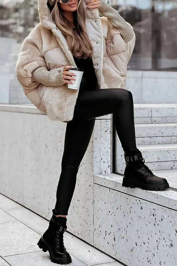 Lorianne | Doudoune Femme Oversize Capuche Fourrure - Camel - Image 6