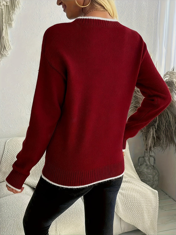 Lorène | Pull Femme Flocon de Neige Col Rond - Burgundy - Image 3