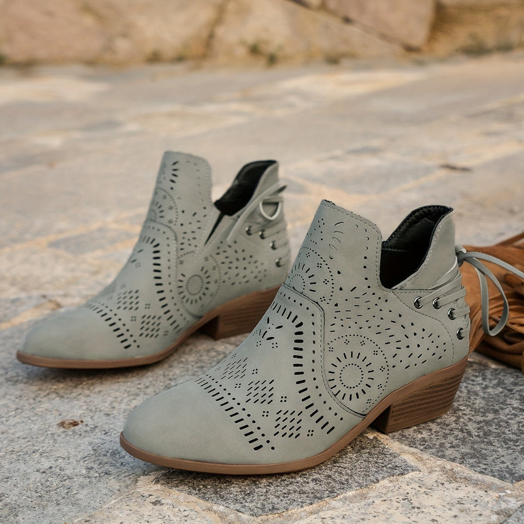 Lorvael | Femme Bottines Découpées Talon Bloc - Taupe - Image 11