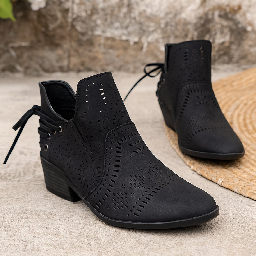 Lorvael | Femme Bottines Découpées Talon Bloc - Taupe - Image 13