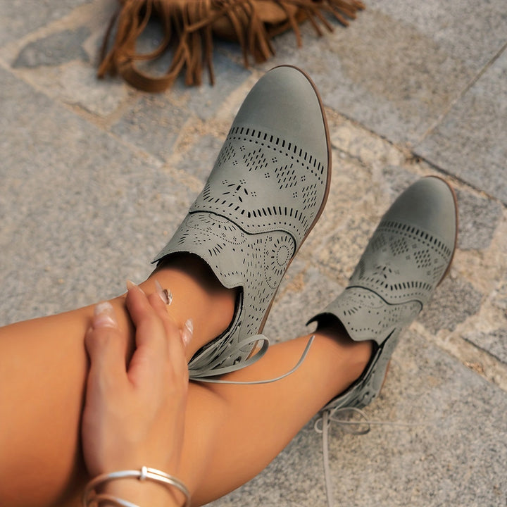 Lorvael | Femme Bottines Découpées Talon Bloc - Taupe - Image 14