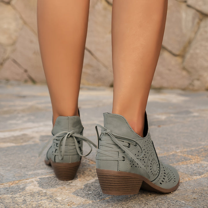 Lorvael | Femme Bottines Découpées Talon Bloc - Taupe - Image 4
