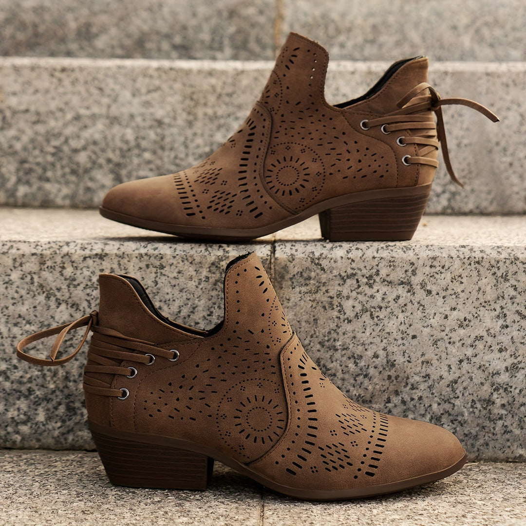 Lorvael | Femme Bottines Découpées Talon Bloc - Taupe - Image 5